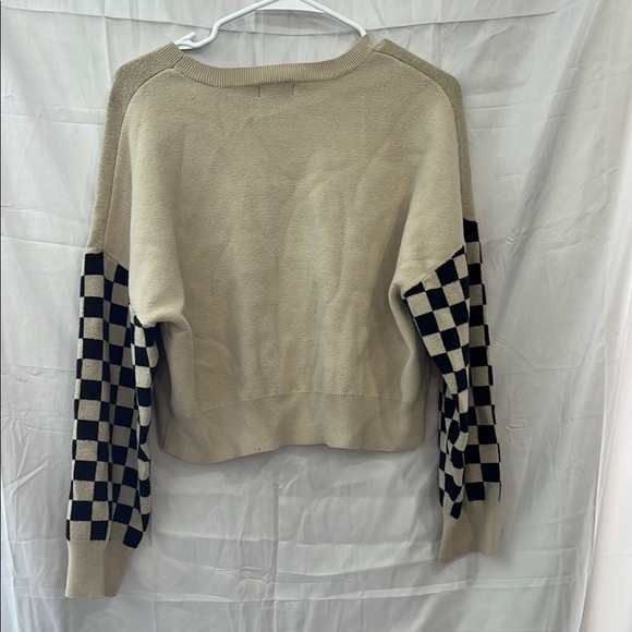 Tan and Black Checkered Crop Top with Smiley Face - Picture 3 of 3